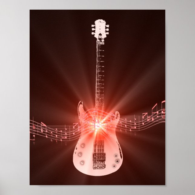 Poster Imagem de Guitarra e Notas Musicais (Frente)