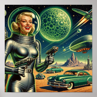 Poster Imagem de mulher com raio laser retrô