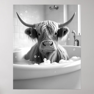 Poster Imagem de Salão Branco e Preto de Vaca Highland