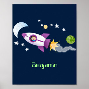 Poster Imagem de um foguete em cartoon espacial