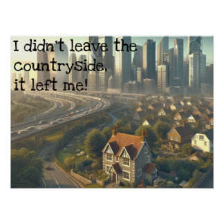 Pôster Imagem de uma cabana bonita com uma cidade próxima