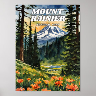 Poster Imagem do Parque Nacional do Monte Rainier Retro D