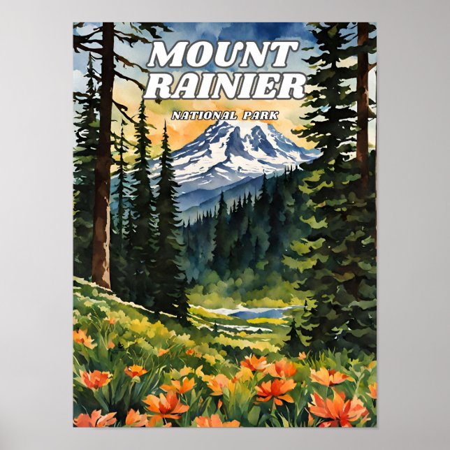 Poster Imagem do Parque Nacional do Monte Rainier Retro D (Frente)