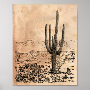 Poster Imagem do Vintage: Desert Cactus Tea Sained Paper