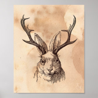 Poster Imagem do Vintage Jackalope Rabbit Tea Stainage Pa