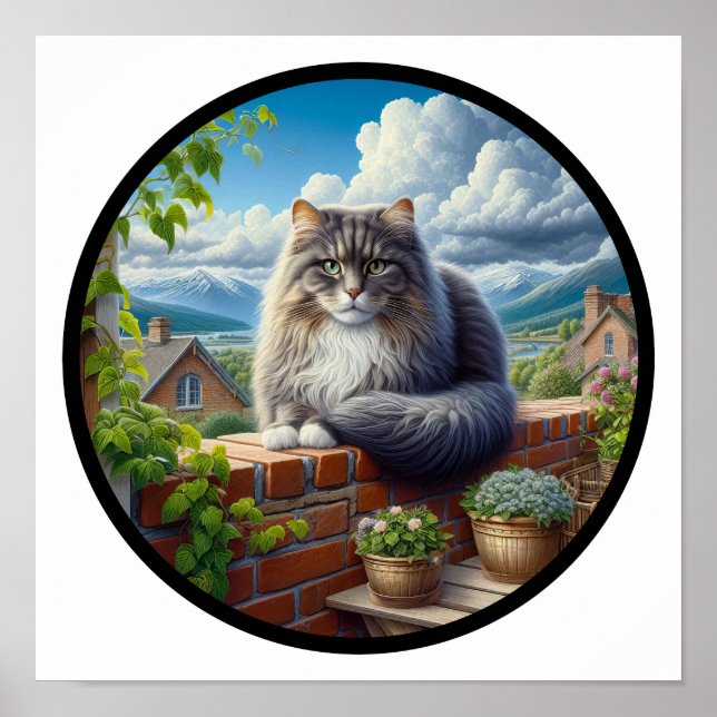 Poster Imagem em 3D circular de um gato de cabelos domést (Frente)