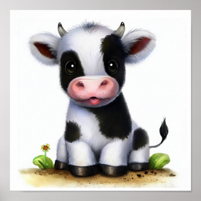 Poster Imagem em 3D de uma Vaca Holstein Jovem (Frente)