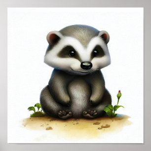 Poster Imagem em aquarela 3D de um Badger
