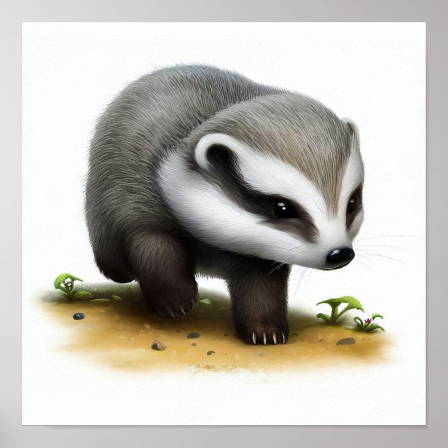 Poster Imagem em aquarela 3D de um Badger (Frente)