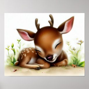 Poster Imagem em aquarela 3D de um Jovem Deer
