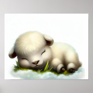 Poster Imagem em aquarela 3D de uma jovem ovelha dall