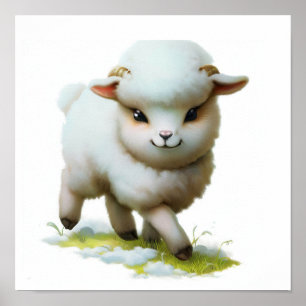 Poster Imagem em aquarela 3D de uma jovem ovelha dall