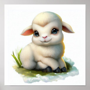 Poster Imagem em aquarela 3D de uma jovem ovelha dall