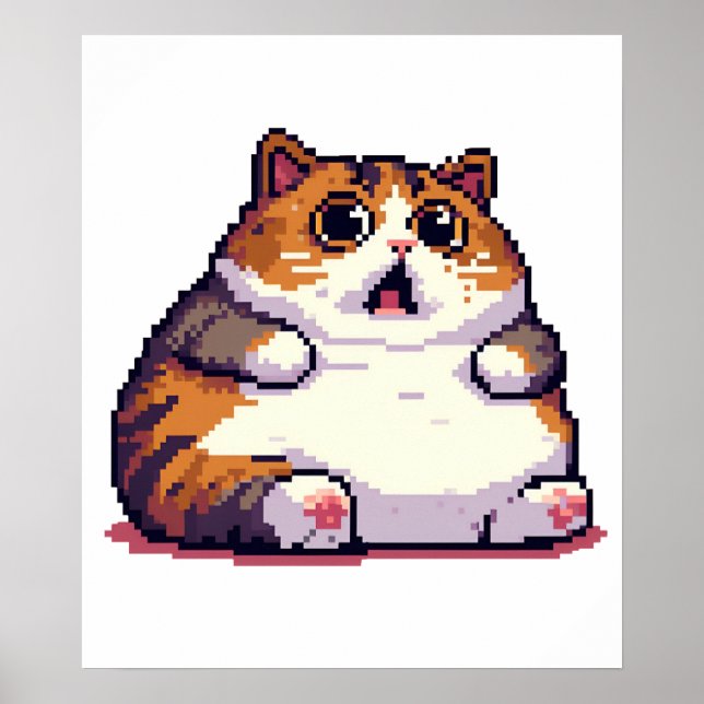 Poster Imagem em pixel de gato laranja chocado (Frente)