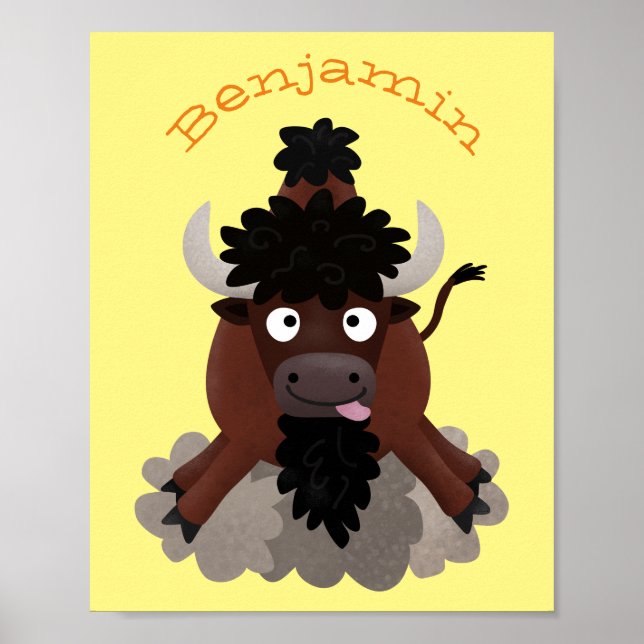 Poster Imagem engraçada de desenho animado de bisonte de  (Frente)