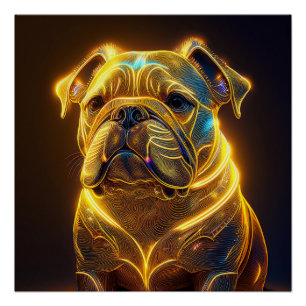 Pôster Imagem Fantasia Bulldog Inglês Amarelo Neon