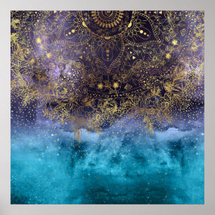 Pôster Imagem floral Dourado da mandala e dos confetes