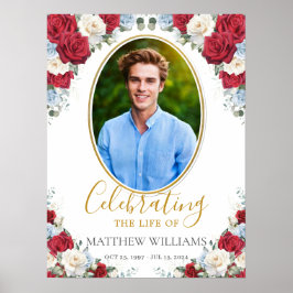Poster Imagem Floral Vermelho Branco Azul Funeral Memoria