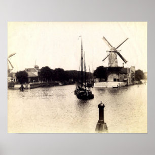 Poster Imagem holandesa do vintage, moinho de vento de
