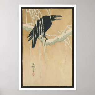 Poster Imagem japonesa da arte do vintage do corvo preto