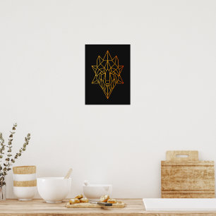 Poster Imagem legal do lobo-ouro de arte geométrica