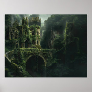 Poster Imagem mística de um castelo coberto de musgo