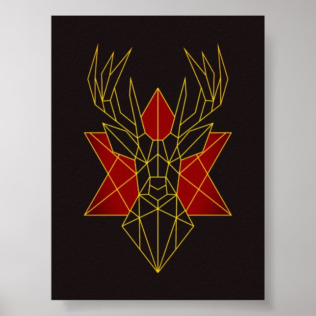 Poster Imagem moderna de veados vermelhos de arte geométr (Frente)