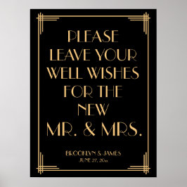 Pôster Imagem Negra Deco Dourada Gatsby Guestbook Sinal 1
