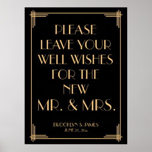 Pôster Imagem Negra Deco Dourada Gatsby Guestbook Sinal 1