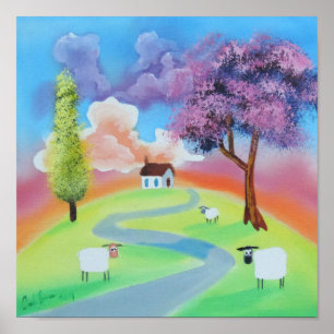 Poster Imagem popular colorida da paisagem dos carneiros