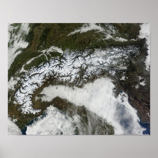 Pôster Imagem por satélite da cadeia montanhosa dos Alpes (Frente)