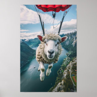 Poster Imagem realista Go Pro de uma ovelha usando uma pi