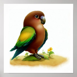 Poster Imagem renderizada em 3D de um papagaio castanho b