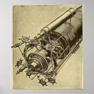 Poster Imagem vintage do Telescópio Steampunk 1898