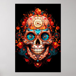Poster Imagens de Caveira de Açúcar com Olhos Azuis Cara