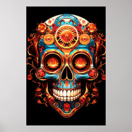 Poster Imagens de Crânio de Açúcar Cara Sorridente Azul E