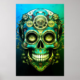 Poster Imagens de Crânio de Açúcar Legal Verde + Cara Azu