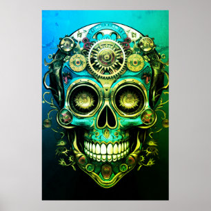 Poster Imagens de Crânio de Açúcar Legal Verde + Cara Azu