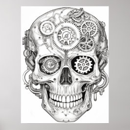 Poster Imagens de Crânio de Açúcar Preto + Branco na Pare