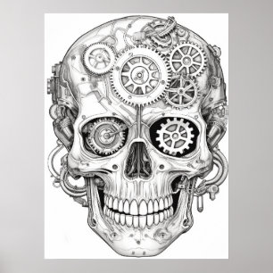 Poster Imagens de Crânio de Açúcar Preto + Branco na Pare