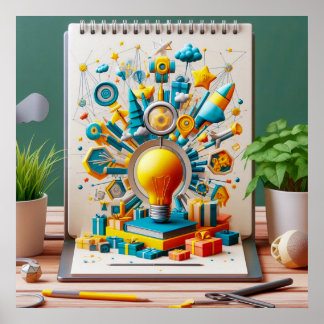 Poster Imaginação Iluminada: Notebook de Brilhância