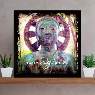 Pôster "Imagine" Foto do Buda da Turquesa Asiática Vinta