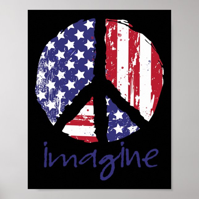 Poster Imagine Peace American Flag Usa Peace Sign 4th Of (Frente)