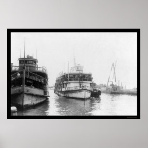 Pôster Imigrantes do carregando da barca no Ellis Island,