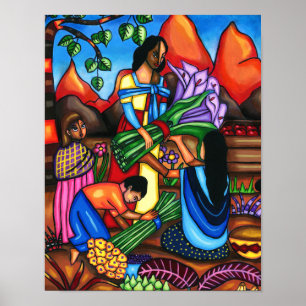 Poster Imigrantes fazendeiros coloridos Abstrato arte ori