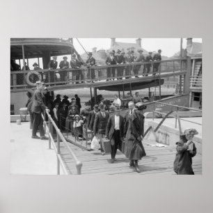 Poster Imigrantes que chegam no Ellis Island, 1900s