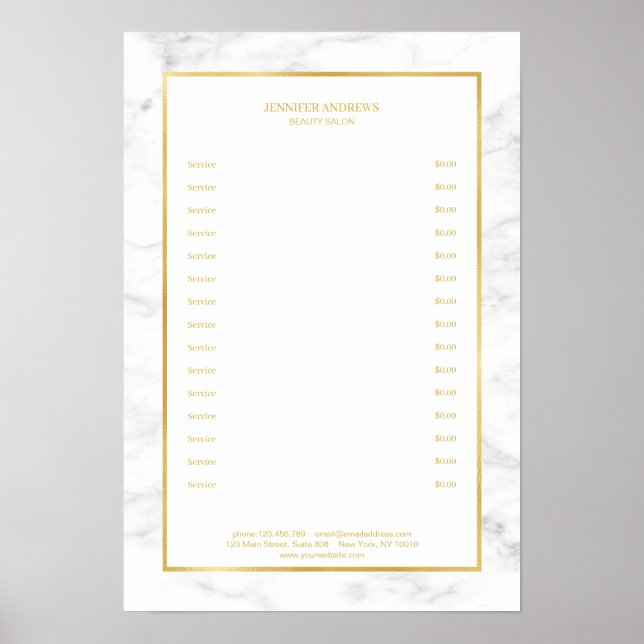 Poster Imitador Dourado do Marble Branco Elegante (Frente)