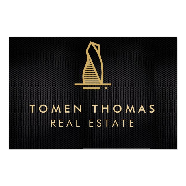 Pôster Imobiliário Metálico Preto Elegante (Frente)