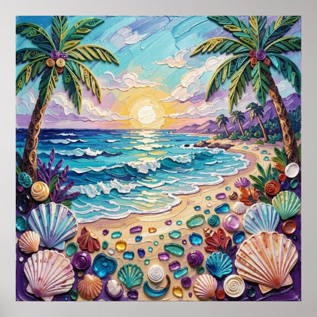 Poster Impasto Beach and Sea Glass Sunset and Sunrise (Frente)