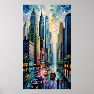 Poster Impasto vívido à paisagem urbana: Metrópole elétri
